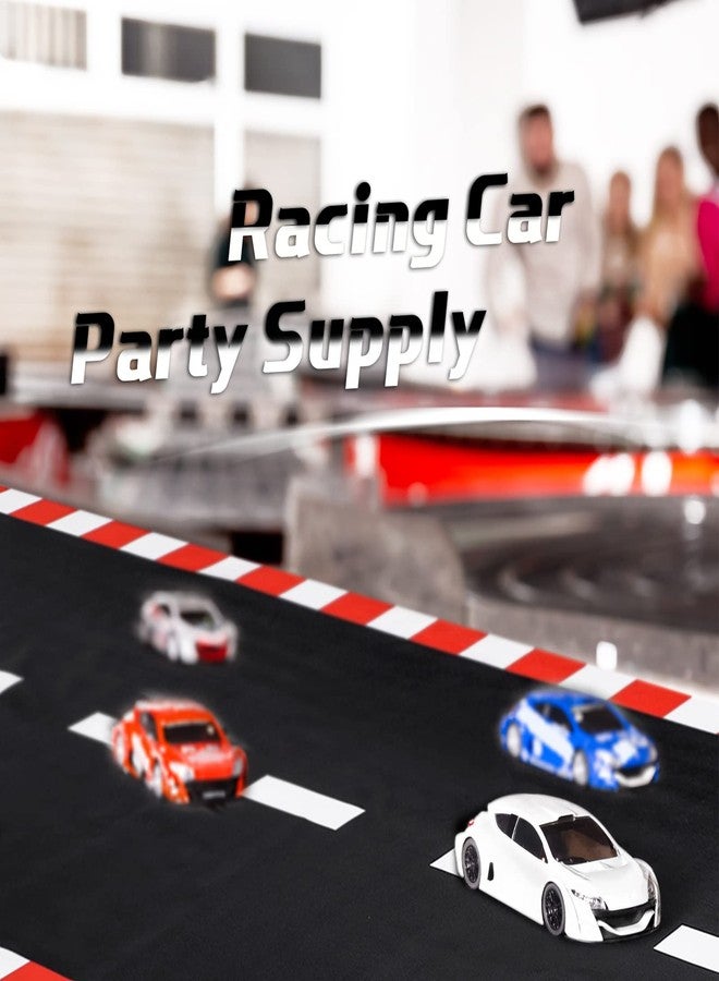 Fabbay 2 Pieces Racing Car Party Decorations 2 x 9. 8 ft Long Racetrack Floor Running Mat Drag Race Car Road Birthday Party Supplies Checkered Race Tracks Runway Party Supplies for Sport Event - Image 2